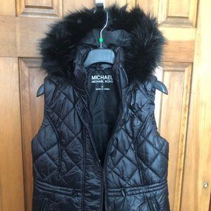 Michael Kors Puffer Vest With Faux Fur Hood